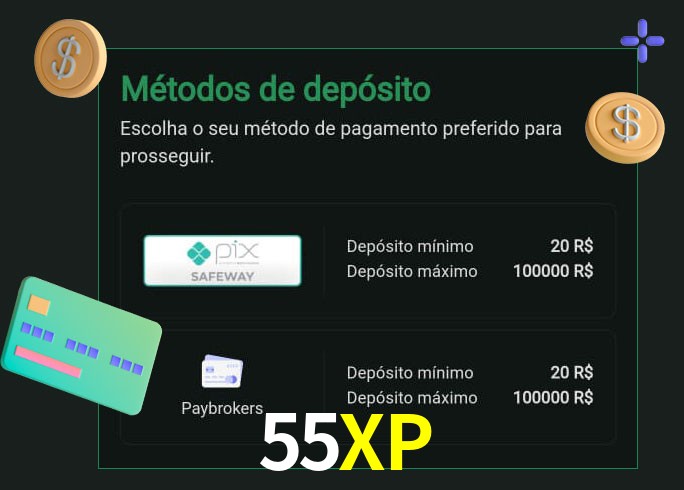 O cassino 55XP oferece uma grande variedade de métodos de pagamento